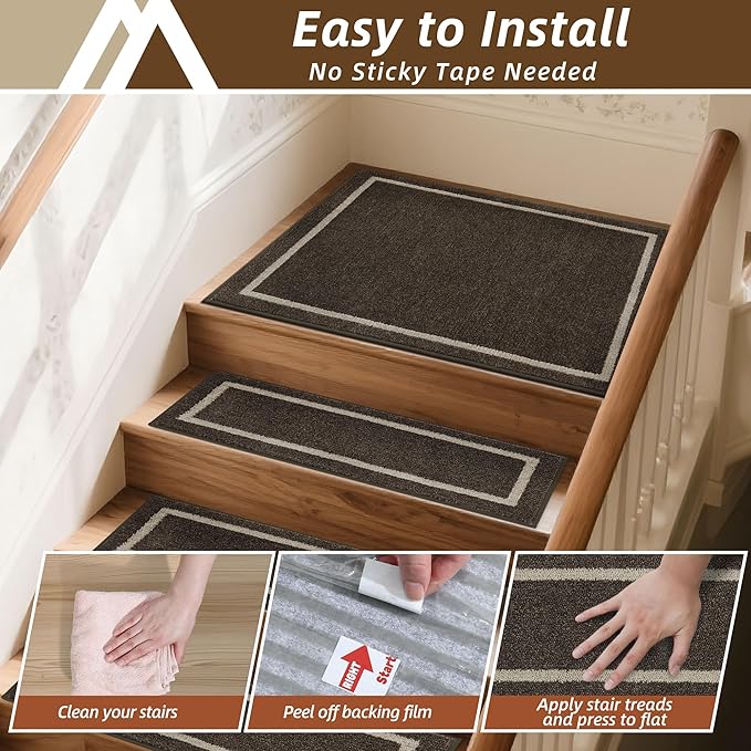 COSY HOMEER Stair Landing Rug 30x30 Inch, Non-Slip Square Landing Mat for Wood Steps Indoor, Washable Polyester with TPE Backing, Brown