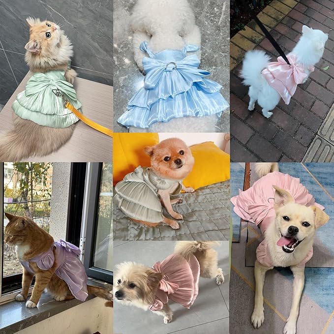 Dog Dress for Small Girl Dogs Cat Dresses for Cats Only Pink Pet Dresses with Bow Decor Cute Summer Girl Dog Skirts,Sleeveless Small Chihuahua Yorkie Clothes (Yellow, S（for 3-5 lbs）)