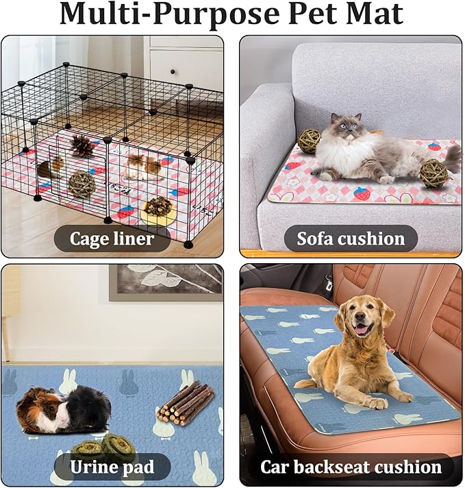 PINVNBY Washable Guinea Pig Cage Liner, Washable Pee Pads for Rabbit Waterproof Reusable Guinea Pig Mat Fast and Super Absorbent Bedding for Small Animals Rabbit Hamster Chinchillas（27.5 W x 59 L）