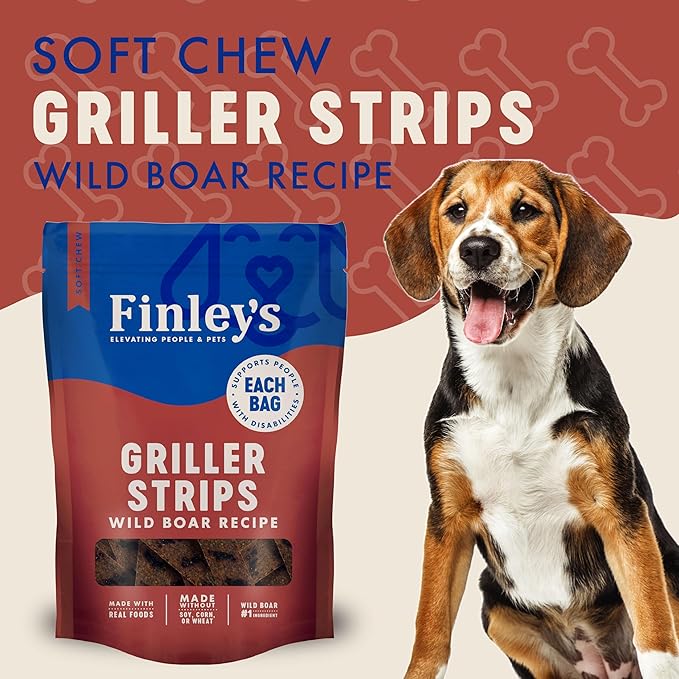 Finley's Wild Boar Griller Strips for Dogs, Jerky-Style Dog Treats with Real Ingredients for All Breeds and Sizes, 14.5oz, 2 Pack