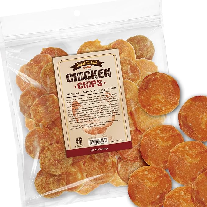Gootoe Dog Treats, Chicken Jerky for Dogs - Dog Training Treats; High-Protein, Gluten-Free, Hypoallergenic, Grain-Free, Chicken Chips, 1 lb
