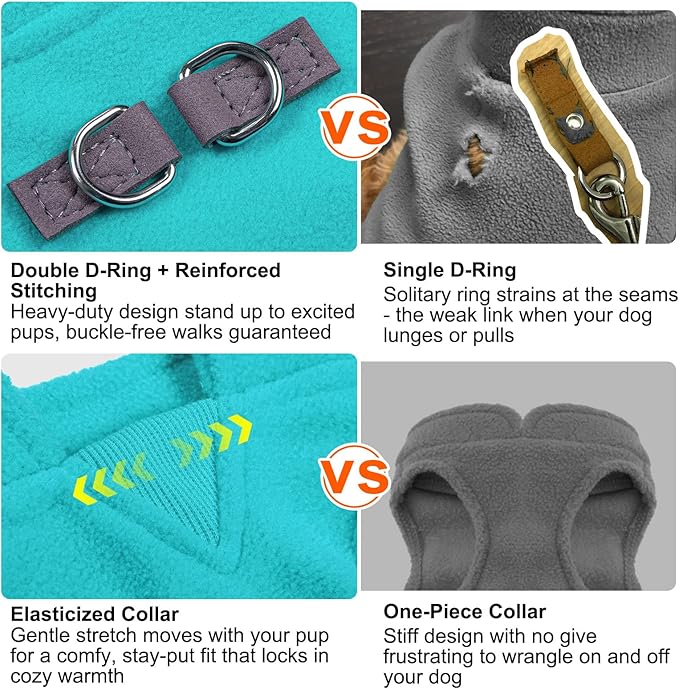 BEAUTYZOO Dog Fleece Vest Sweater Winter Jacket for Small and Medium Dogs with D-Ring Leash Cold Weather Coat Hoodie for XS S M Dogs Boy or Girls, Blue L