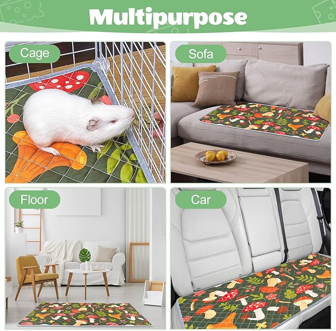 2 Pack Washable Guinea Pig Cage Liner, Reusable Guinea Pig Mat, Waterproof Super Absorbent Pee Pads for Small Animals