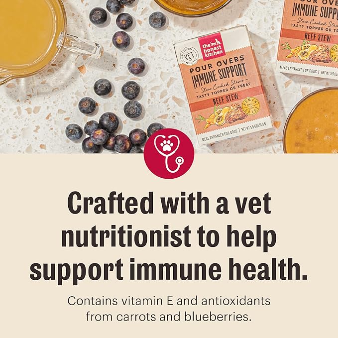 The Honest Kitchen Human Grade Functional Pour Overs: Immune Support - Beef Stew Dog Food Topper, 5.5 oz x12