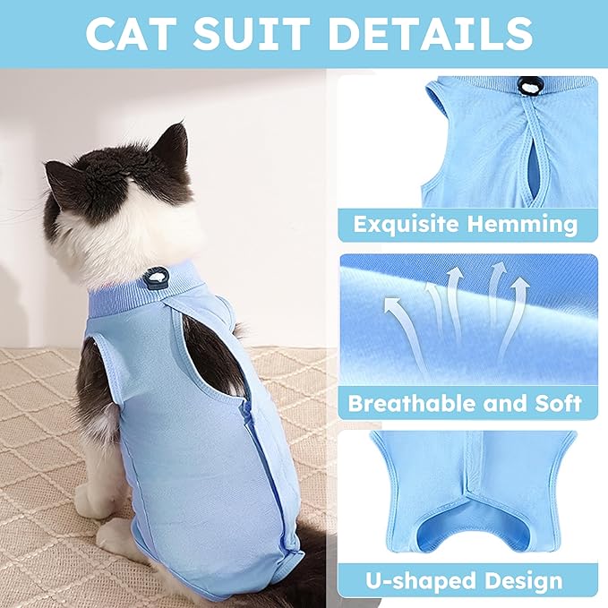 Hpetppy Cat Recovery Suit, Kitten Surgical Bodysuit for Abdominal Wound Anti Licking After Surgery, Pet Surgical Recovery Snugly Suit Cat Spay Recovery Suit Female for Small Male Female Cats Blue L