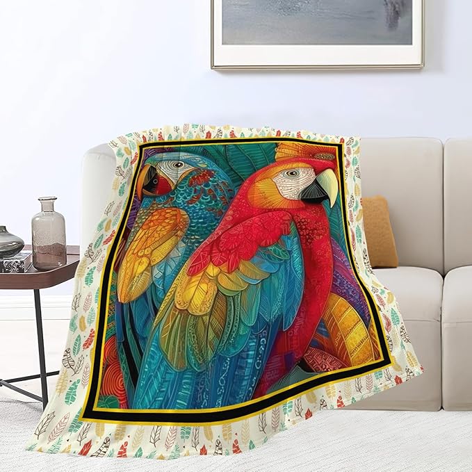 Parrot Bird Throw Blanket Macaw Stuff Gifts for Kids Girls Boys Adults Women Men Soft Cozy Warm Plush Fluffy Fuzzy Fleece Blanket Decor 60''X80''