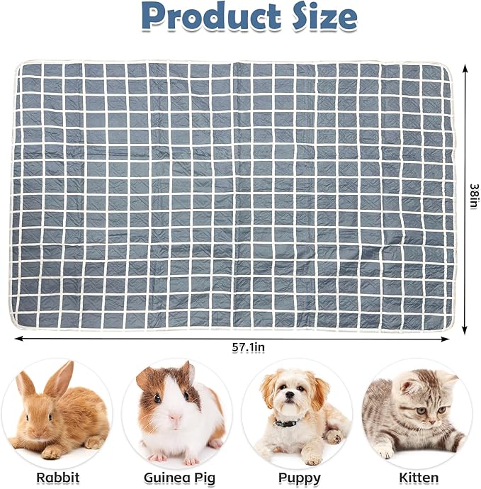 PINVNBY 2 Pack Guinea Pig Cage Liner, 57.1" x 38" Washable Pee Pads for Rabbit Waterproof Reusable Guinea Pig Mat Fast and Super Absorbent Bedding for Small Animals Rabbit Hamster Chinchillas
