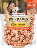 Pur Luv Dog Treats, K9 Kraves Rawhide Free Bone Dog Treat, Chicken Flavor, Made with Real Chicken, 20 Count, Healthy, Easily Digestible, Long-Lasting, High Protein, Satisfies Dog's Urge to Chew