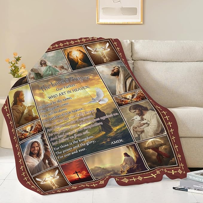 Christian Jesus Blanket Inspirational Bible Verse Religious Faith Healing Prayer Throw Scripture Spiritual Catholic Gifts for Men Women Boys Girls Kids Adults Plush Fuzzy Fleece Decor 50''X60''