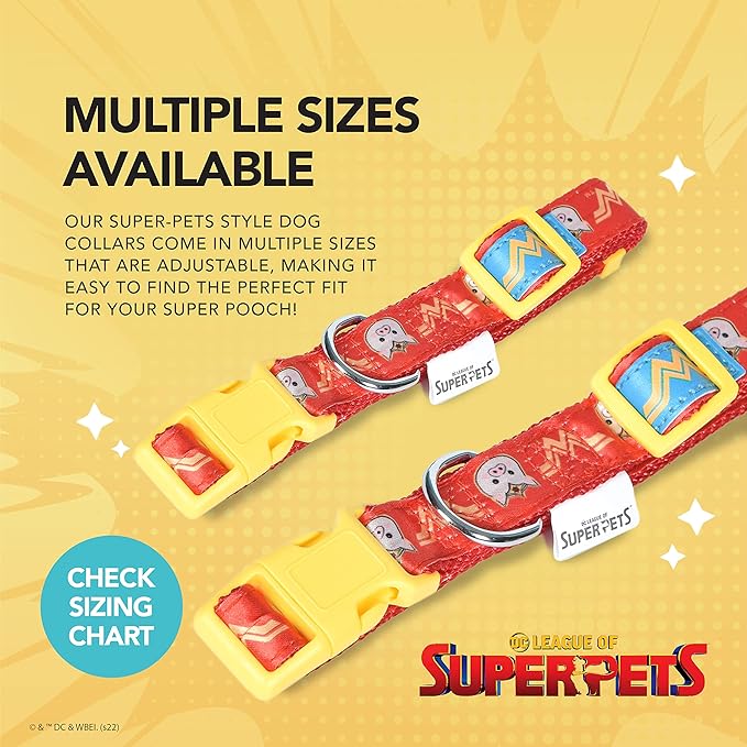 DC Comics League of Super-Pets PB Wonder Woman Dog Collar, Small | Officially Licensed DC League of Super-Pets PB Dog Collar | Small Dog Collar DC Wonder Woman Style with D-Ring for Leash