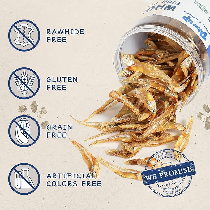 PAWUP Dried Whole Fish Dog Treats, High Protein & Omega-3 for Skin & Coat, Training Rewards for Small & Medium Dogs, Grain Free, 8 oz
