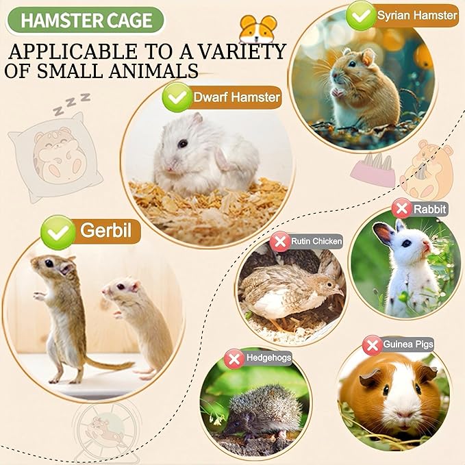 12 in 1 Clear Acrylic Hamster Cage with All Accessories,13.5''L* 10''W* 15''H Dwarf Hamster Cage,Magnetic Connection Small Hamster Enclosure,Garden Style Wooden Mouse Cage for Pet Mice(2-Layer,Green)