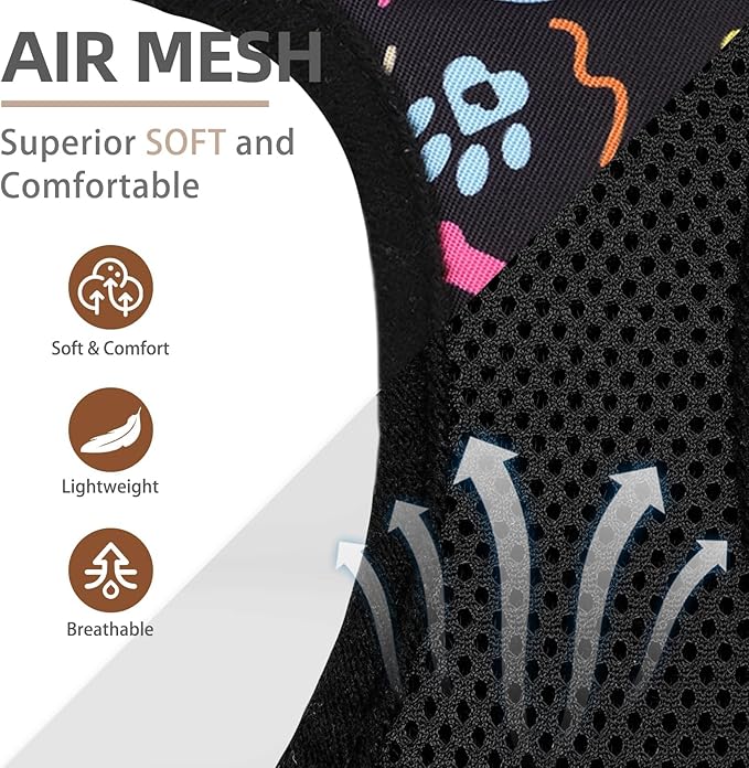 PUPTECK Dog Harness and Leash Set for Small Medium Dogs No Pull Step-in Soft Mesh Puppy Cat Vest Harnesses Reflective at Night, Black Paw, L
