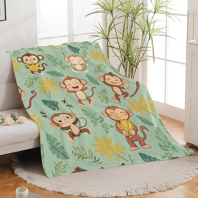 Monkey Blanket Cute Cartoon Monkey Throw Blanket Gifts for Monkey Lovers Girls Boys Kids Women Men Adults Super Soft Cozy Plush Fluffy Fuzzy Fleece Blanket Home Decor 40''X50''