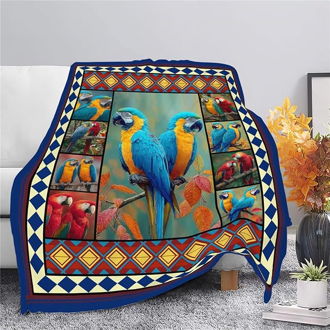 Parrot Bird Throw Blanket Macaw Stuff Gifts for Kids Girls Boys Adults Women Men Soft Cozy Warm Plush Fluffy Fuzzy Fleece Blanket Decor 40''X50''