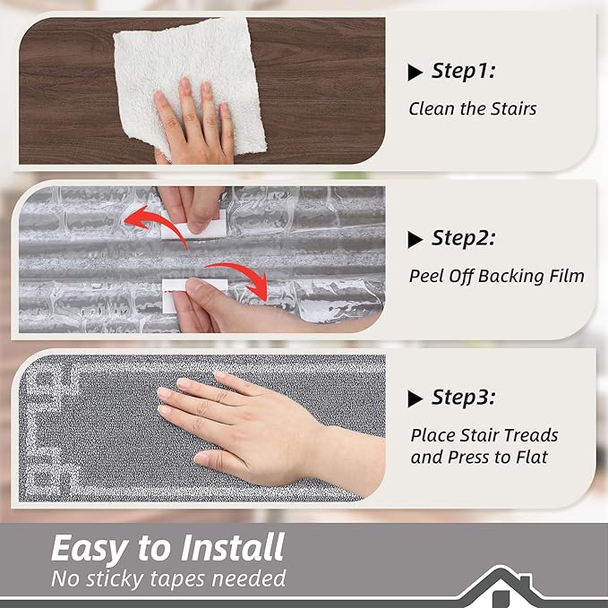 BEQHAUSE Stair Treads for Wooden Steps Non Slip Washable Carpet Stair Treads with Reusable Residue Free Backing Soft Polyester Stair Runners Indoor for Kids Elders and Dogs 9”x28”,4pcs,Grey