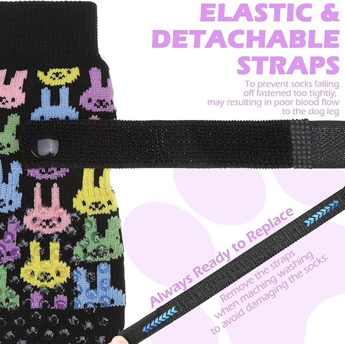 EXPAWLORER Anti Slip Dog Socks to Prevent Licking Paws, Dog Shoes for Hot Pavement, Dog Booties for Small Medium Large Senior Dogs, Traction Control Boots & Paw Protectors for Hardwood Floors Easter L