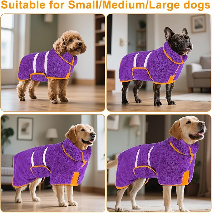 Bienbee Dog Bathrobe, Quick Drying Super Absorbent Dog Robes for After Bath, Warm Keeping Dogs Towel, Dogs Bath Supplies, Dark Purple M