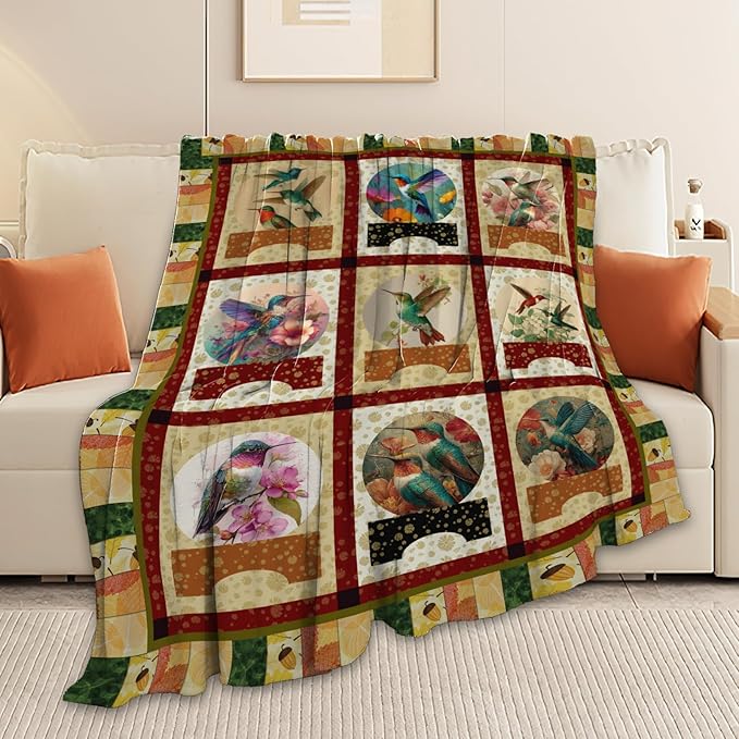 Hummingbird Throw Blanket Hummingbird Bird Stuff Gifts for Kids Girls Boys Adults Women Men Soft Cozy Warm Plush Fluffy Fuzzy Fleece Blanket Decor 60''X80''