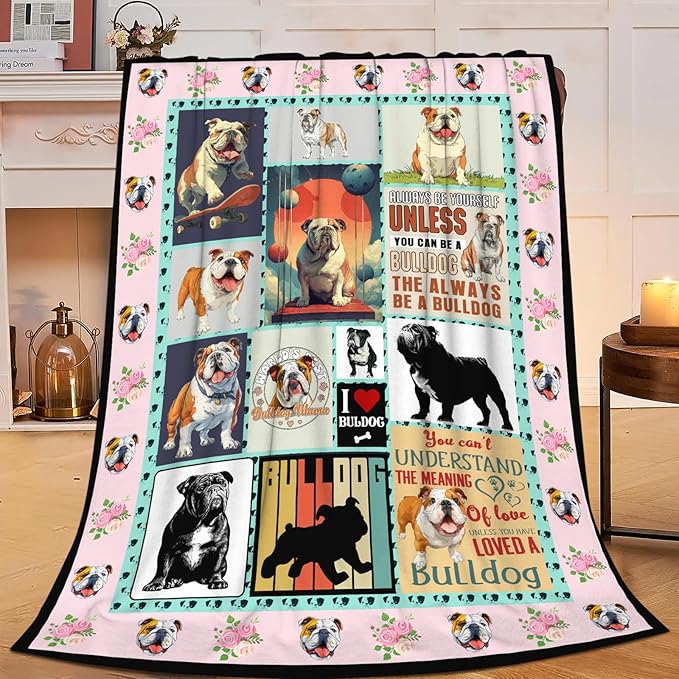 English Bulldog Throw Blanket English Bulldog Puppy Stuff Gifts for Dog Lover Kids Girls Boys Adults Women Men Soft Cozy Warm Plush Fluffy Fuzzy Fleece Blanket Decor 40''X50''