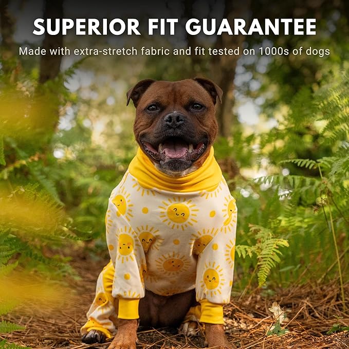 Spark Paws Dog Pajama, Dog Recovery Suit Male, Onesie, Ultra-Soft and 4-Way Stretch, for Small Medium and Large Breeds - Sunshine - L
