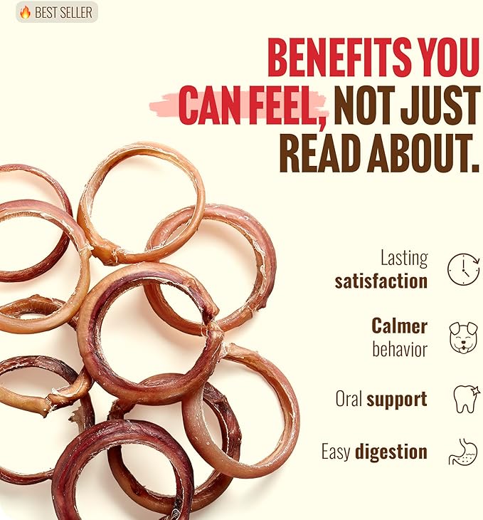 Natural Farm Odor Free Bully Sticks Ring Shaped (3-4 Inch, 10 Pack) - 100% Beef Chews for More Engagement & Fun, Grass-Fed, Non-GMO, Fully Digestible - Best for Small & Medium Chewers