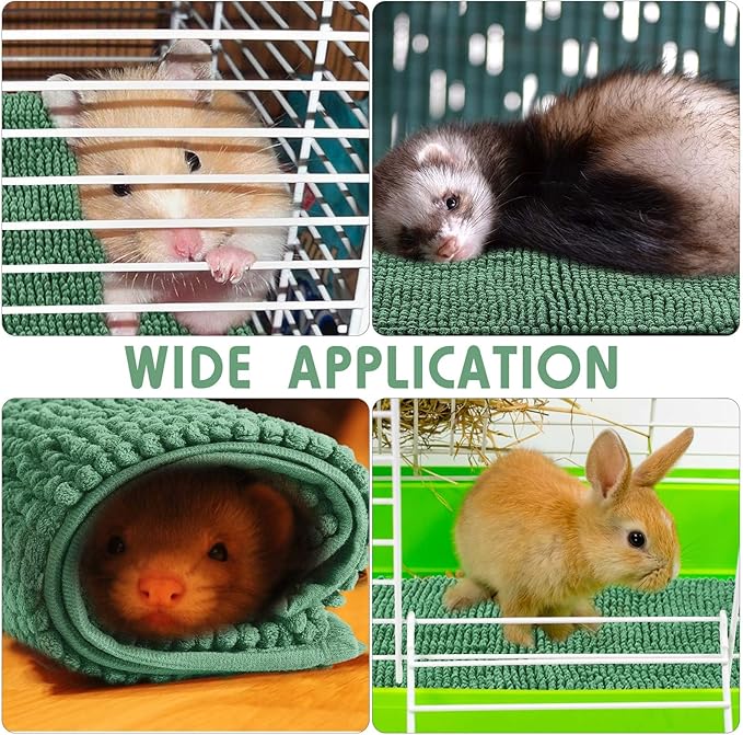Amylove 4 Pcs Guinea Pig Cage Liner Washable Fleece Pee Pads Pet Dog Cat Bedding Training Mat for Small Animal Guinea Pig Puppy Bunny Hamster(16 x 24 Inch,Rectangular,Dark Green)
