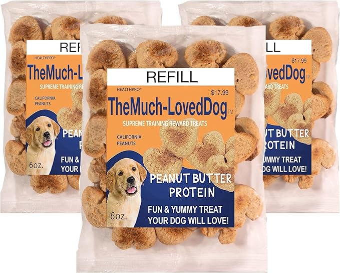 The Much Loved Dog™Treats, Scrumptious Natural Peanut Butter, 6oz. Bags, Natural, Fun & Yummy, Human-Food-Grade, Small-Batch Baked, U.S.A. (3 Pack, Peanut Butter)