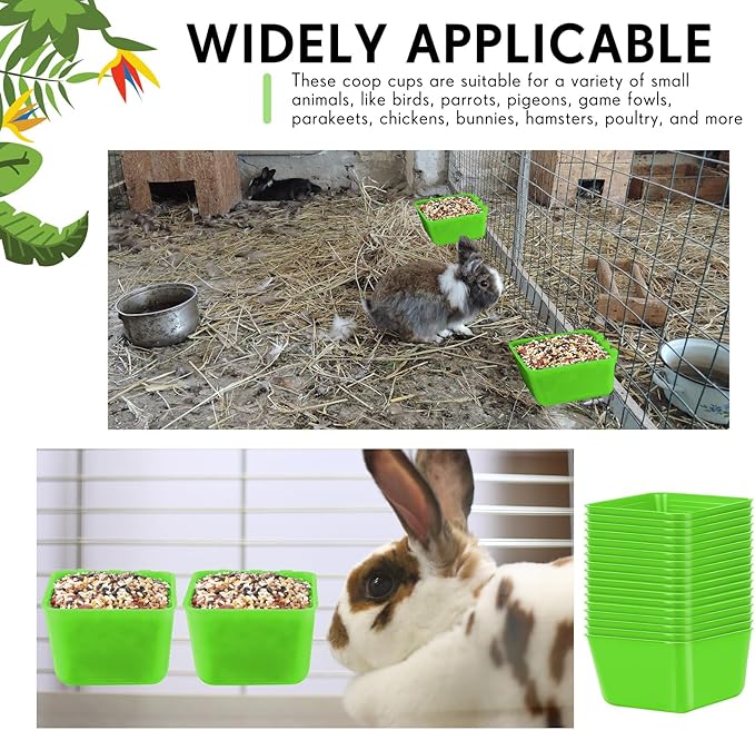 Maxdot 20 Pcs Chicken Water Feeder Cups 16 oz Pigeon Bird Feeder Cups Hanging Cage Chicken Water Cup for Pet Parrot Rooster Parakeet Bunny Gamefowl Poultry Wire Hutch(Green)