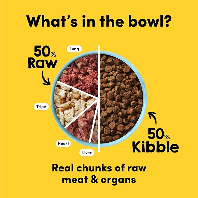 Raw 50% Freeze Dried Dog Food RawMix50 Beef Organs, High Protein, Grain-Free Kibble, No Corn or Wheat, Complete and Balanced, 2lb