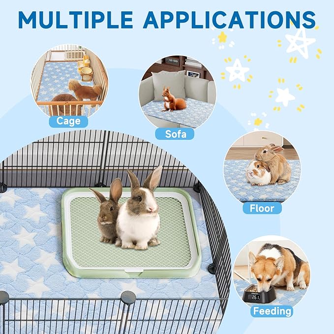 Homimp 2 Pack Guinea Pig Bed, Waterproof Reusable Small Animal Bed,Super Absorbent Pee Pad Mat for Rabbit Bunny Hamster Rat Hedgehog Chinchilla,Washable Fleece Cage Liners, Blue 24"x47"