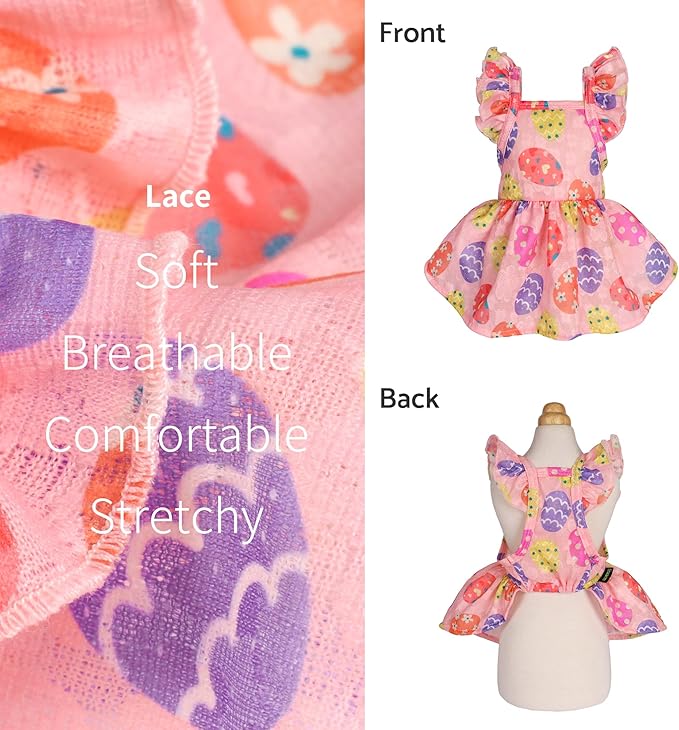 Fitwarm Easter Egg Dog Dress, Holiday Dog Clothes for Small Dogs Girl, Pet Easter Outfit, Pink, Yellow, Purple, XXS