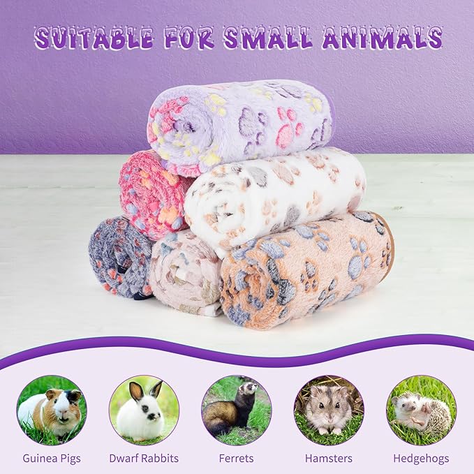 YUEPET Waterproof Guinea Pig Blankets Washable 6 Pack Small Animal Fleece Cage Liners Pet Soft Sleep Mat Pad Cover Warm Flannel Throw for Hamster Guinea Pig Rabbit Chinchilla Hedgehog Ferret 48"×24"