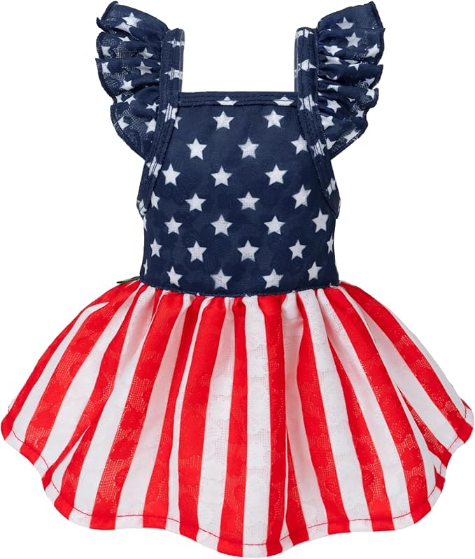Fitwarm 4th of July Star Dog Dress, Patriotic Clothes for Small Dogs Girl, Festive Pet Outfit, Blue, Red, White, Large