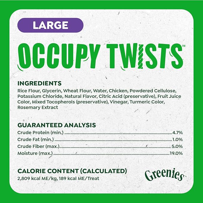Greenies Occupy Twists Natural Dog Treats Large Breed Size Dog Chews Long Lasting Chicken Flavor, 17.1 oz. Pack, 8 Count