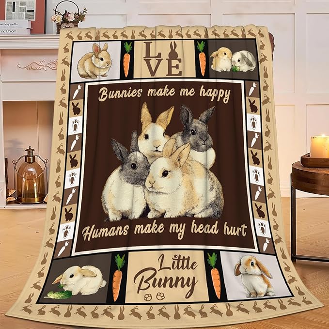 Bunny Throw Blanket Rabbit Bunny Stuff Gifts for Kids Girls Boys Adults Women Men Soft Cozy Warm Plush Fluffy Fuzzy Fleece Blanket 40''X50''