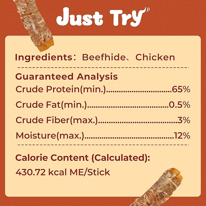 Just Try 2 Packs 13" Large Size Chicken Wrapped Rawhide Dog Chew Sticks - Long Lasting Dog Chews, Dog Treats for Large Dogs, Dog Chews