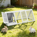 Wooden A-Frame Rabbit Hutch Bunny Cages with Ventilating Wire & 2 Doors Indoor Outdoor Portable Playpen Run House for Chicken Duck Quail Poultry & Small Animals (Grey)
