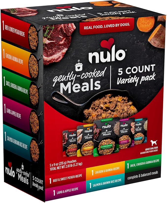 Nulo Gently Cooked Meals Variety Pack Shelf Stable Fresh Dog Food 9 Ounce, 5 Count