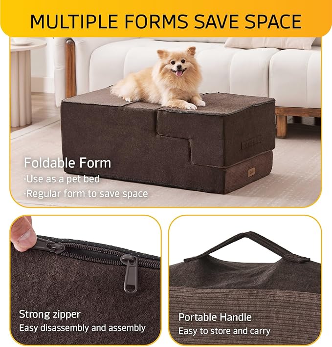 ABCPET Dog Stairs for High Bed, Dog Steps for Bed Couch Sofa, 35D Foam Extra Wide Pet Steps for Small Dogs and Cats, Pet Stairs with Non-Slip Bottom Brown, 4 Steps