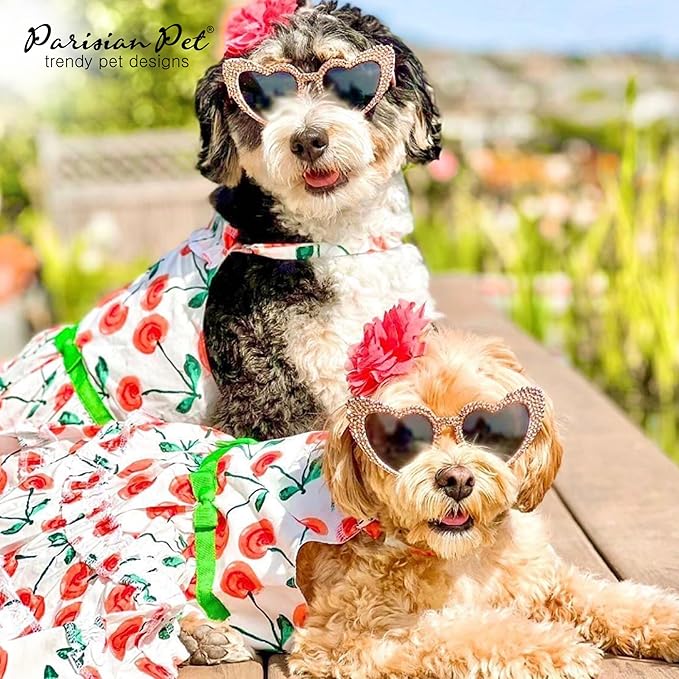 Parisian Pet Floral Dog Dress - Summer Cotton Clothes for Large Dogs Girl - Red Poppies Pet Dress - Stylish Boho Dog Beach Outfit - Adjustable Puppy Clothes - Lightweight Dresses for Dogs