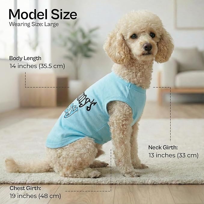 Parisian Pet Dog Shirt for Mother's Day – 100% Cotton Shirts for Large Dogs – Blue Sleeveless Puppy Clothes – Lightweight and Breathable Dog Apparel – Boy Dogs Clothes - Stretchy Mommy’s Boy Pet Shirt