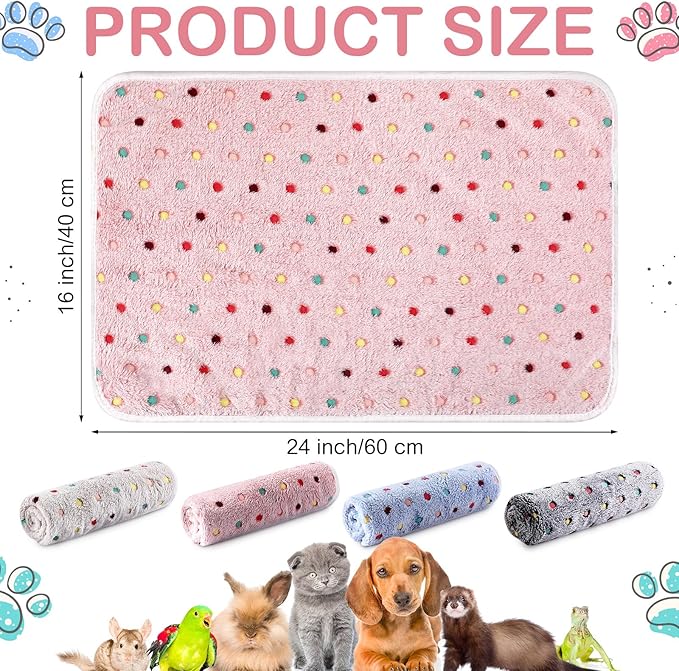 Tudomro 8 Pcs Guinea Pig Blankets Washable Small Pet Fleece Bedding Cage Liners Double Sided Pet Reusable Sleep Mat Pad Cover for Ferret Chinchilla Furniture Protection(Dot,16 x 24 Inch)