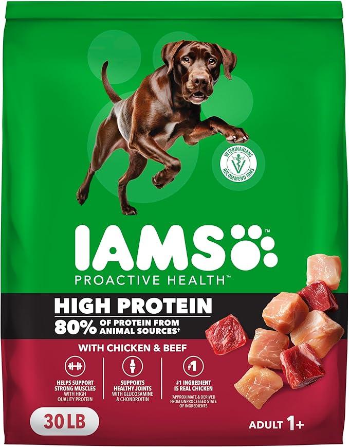 IAMS Proactive Health High Protein Dry Dog Food with Chicken & Beef, 30 lb. Bag