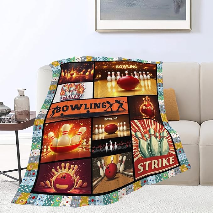 Bowling Blanket Bowling Throw Blanket Gifts for Bowling Lovers Women Men Boys Girls Kids Adults Super Soft Cozy Plush Fluffy Fuzzy Fleece Blanket Home Decor 50''X60''