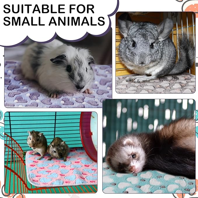 Tudomro 8 Pcs Guinea Pig Blankets Washable Small Pet Fleece Bedding Cage Liners Double Sided Pet Reusable Sleep Mat Pad Cover for Ferret Chinchilla Furniture Protection(Heart,16 x 24 Inch)