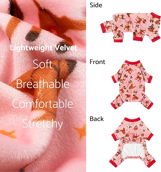 Fitwarm Christmas Reindeer Dog Pajamas, Christmas Clothes for Small Dogs Girl, Holiday Pet Outfit, Pink, Red, XL