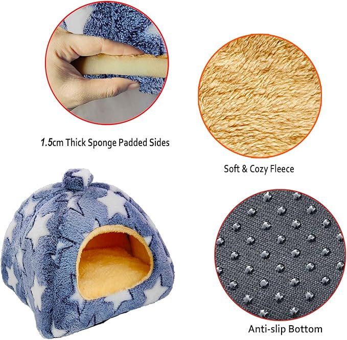 Guinea Pig Bed, Guinea Pig Warm Hideout House Accessories Cozy Bed for Small Animals Hamsters Chinchillas Dwarf Bunnies Hedgehogs. M, Grey Stars.