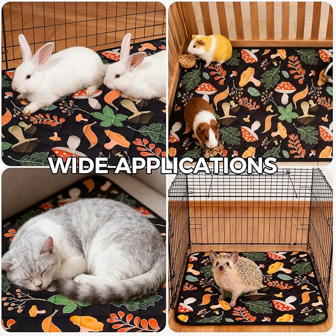 Homimp 2 Pcs Guinea Pig Pee Pads,Self Heating Guinea Pig Bed Pads for Winter Keep Warm,Washable&Anti Slip Small Animal Beds for Indoor Rabbit Hamster Squirrel Hedgehog Chinchilla Ferret,Black 16"x24"