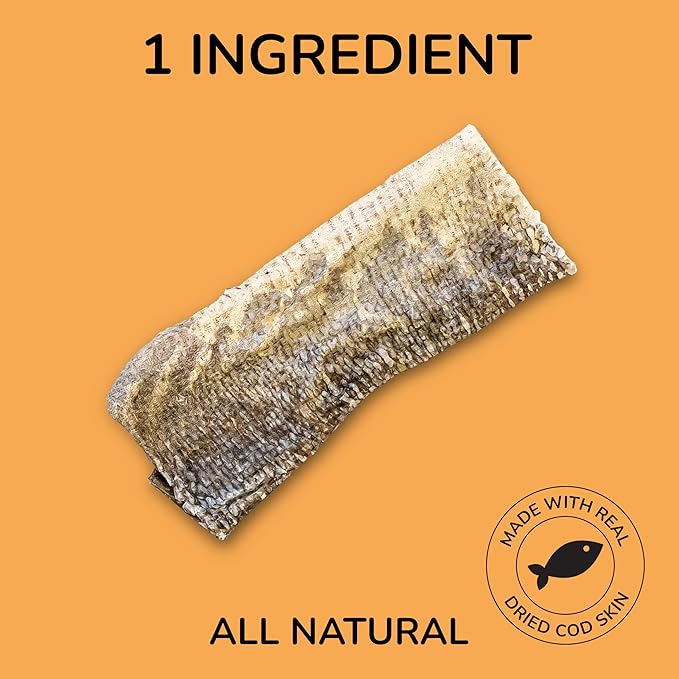 DTS5000A-3OZ Air Dried Wild Caught Cod Skin Crunchy Treats for Dogs, High Protein Omega-3 Fish Snacks Single Ingredient Natural, Gluten & Grain Free, Healthy Training Treats, 3oz Bag